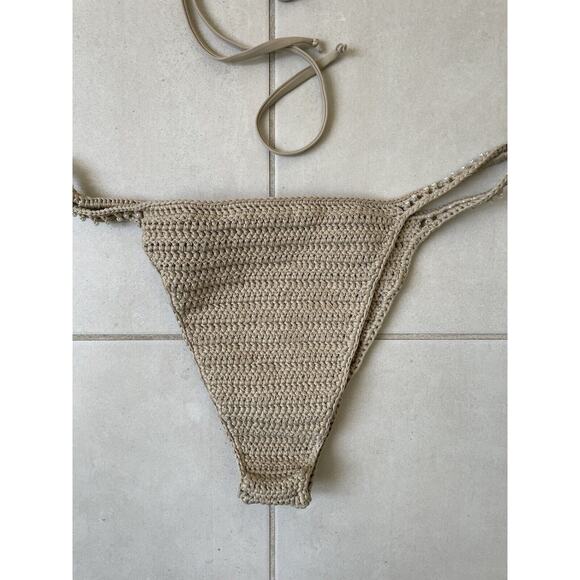 JMP Label Bikini Swim Cabo Crochet Pearl Triangle Swimsuit Pebble - Picture 9 of 13
